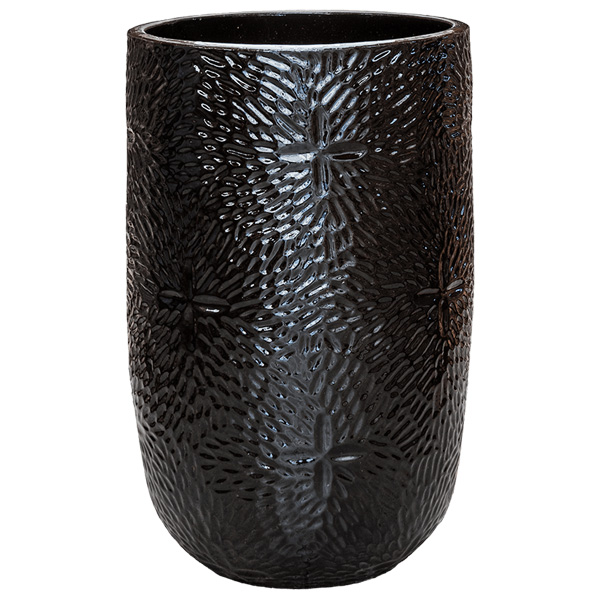 Plantenpot van het merk TS Collection, afgewerkt met een geglazuurde laag en een mooi patroon in de kleur Black