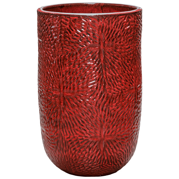 Plantenpot van het merk TS Collection, afgewerkt met een geglazuurde laag en een mooi patroon in de kleur Red