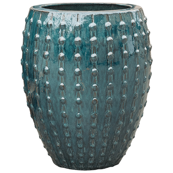 Luxe keramische pot met motief, serie Laos Emperor kleur blauw en een hoogte van 55 cm