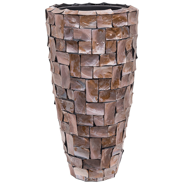 Luxe design pot van Baq, serie Oceana Pearl in de kleur Partner Brown. De pot heeft een hoogte van 70 cm