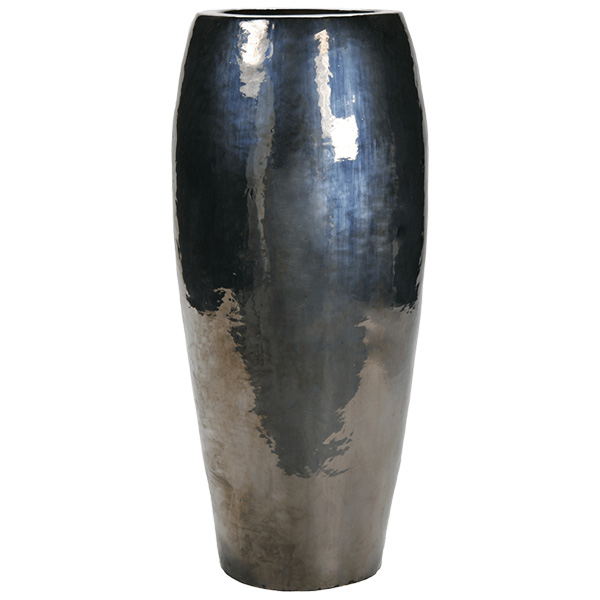 Luxe glossy hoge smalle pot. kleur metal glaze en hoogte 130 cm