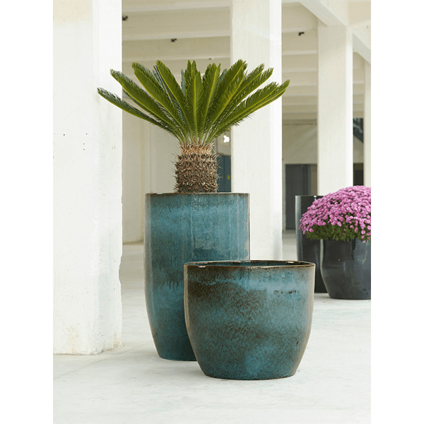 Luxe pot van TS Collection, serie Pure in de kleur Turquoise. De pot heeft een hoogte van 79 cm