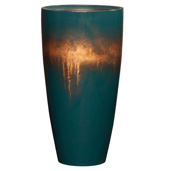 Luxe pot van Baq, serie Voque Sensation in de kleur aqua met goud. De pot heeft een hoogte van 75 cm