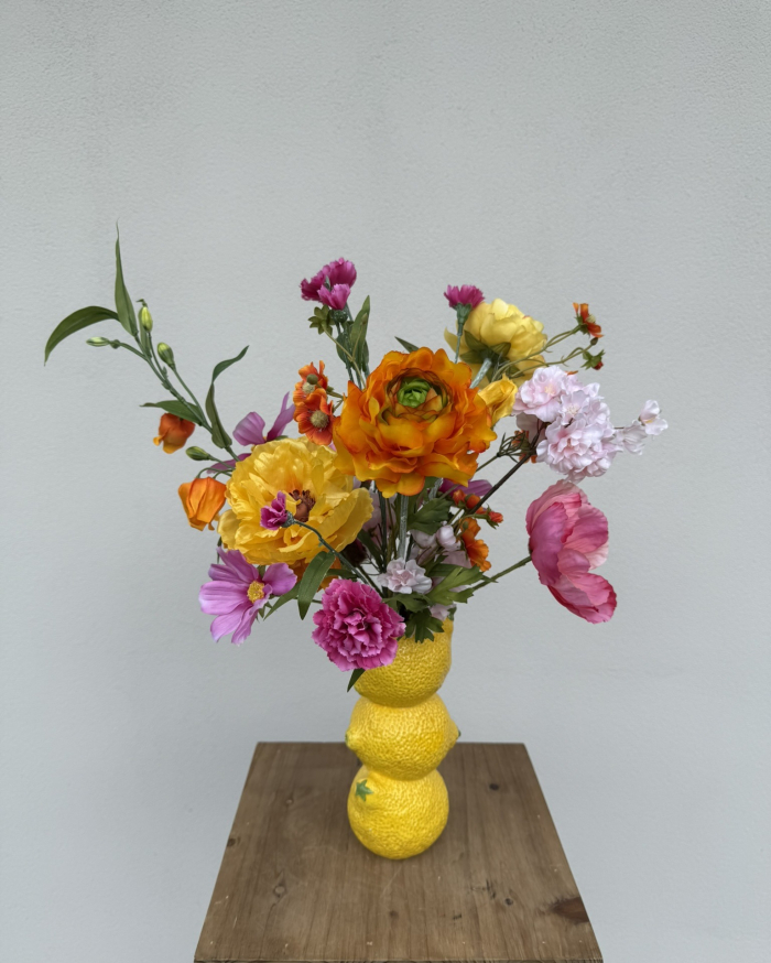 set citroen vaasje met zijdebloemen